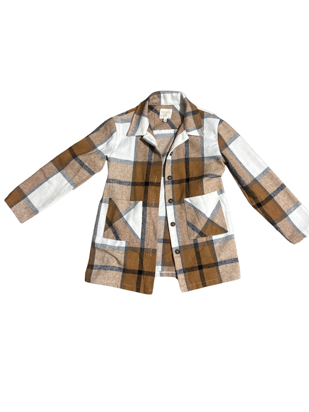 Hayden Kids Plaid shacket in Brown & White